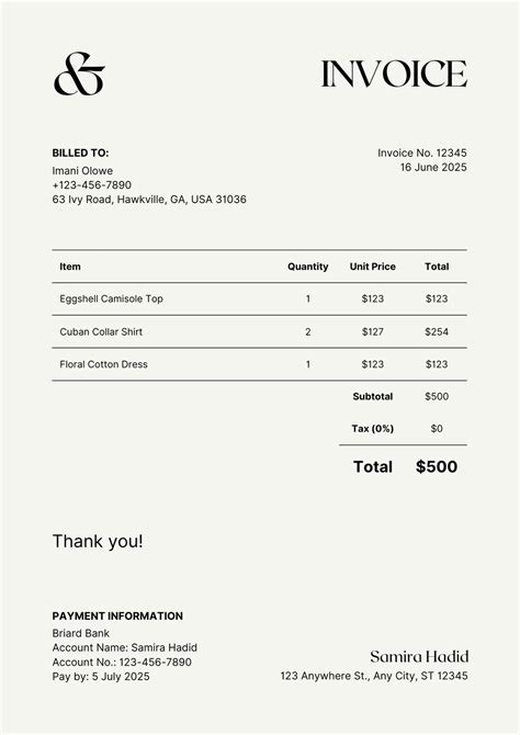 fake clothing invoices free